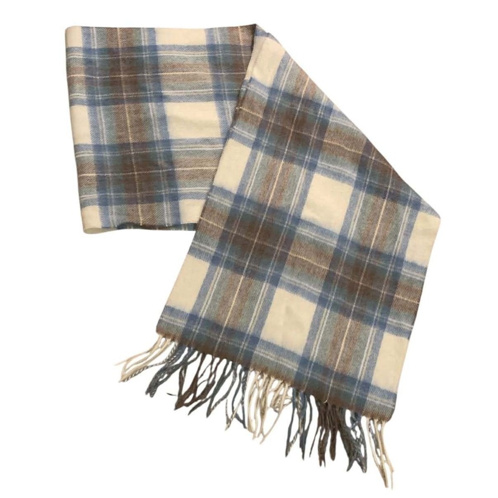 Lochmere Scarf Blue Dress Stewart Plaid Merino Cashmere Blend Fringe Academia